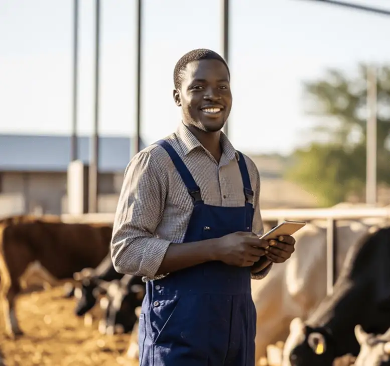 Farmer looking at a digital map for Pen Mapping